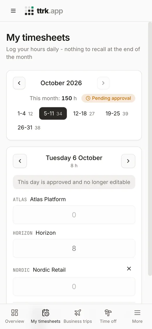 Logging hours on a phone